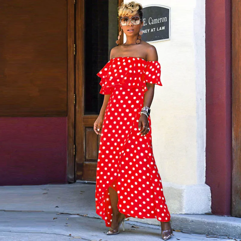 

Fashion dot chiffon long dress summer new digital print tube top dress bohemian irregular women's dress