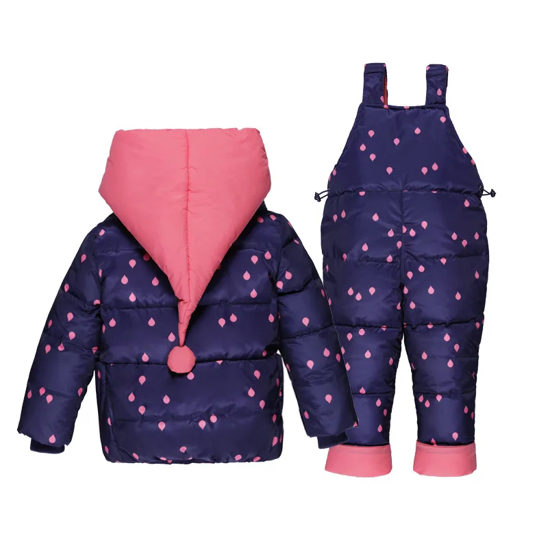 

BibiCola 2018 winter kids girls clothing sets children bebe girls hooded thermal thick coat+overalls girl warm clothes snow suit