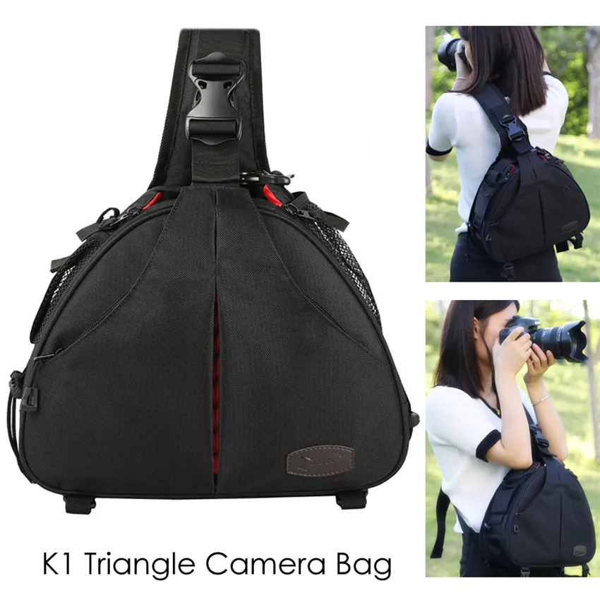 Camera Video Sling Shoulder Cross Body Triangle Package Bag Case Waterproof w/ Rain Cover Men Women Soft Padded for Canon Nikon