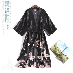 Летний кардиган в японском стиле, женское кимоно, сатиновые, Yukata, ночные рубашки, плюс Haori, пижамы, вечерние, спа, корейский длинный халат