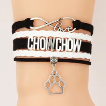 10 шт./партия) Бесконечная любовь чау-чау браслеты подвеска собачья лапа Кожа обертывание веревка браслет и браслеты плетенные украшения Рождественский подарок