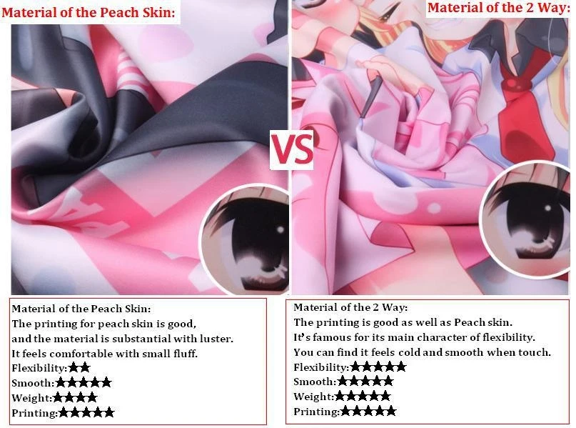 New Upgrade Dakimakura Hugging Body Pillow Case to 2 Way Material Service