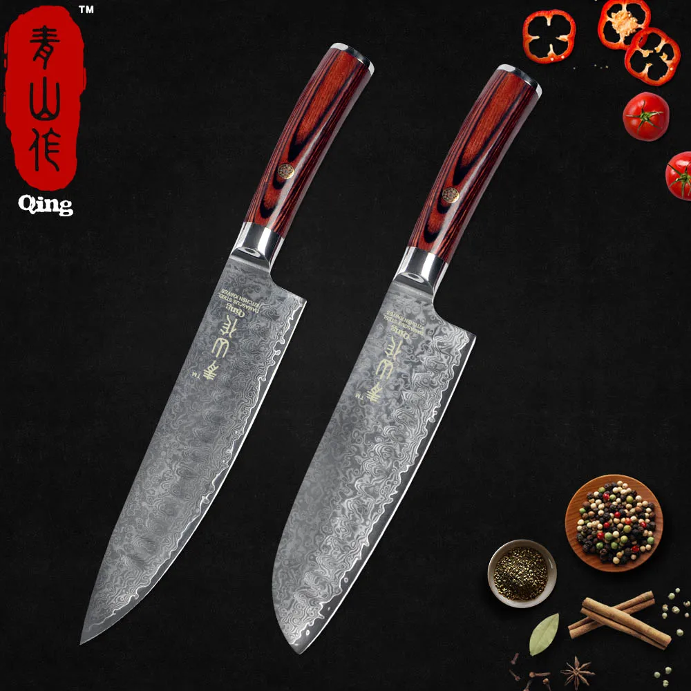 Ножи шеф повара QING Pro японский кухонный нож из дамасской нержавеющей стали Santoku