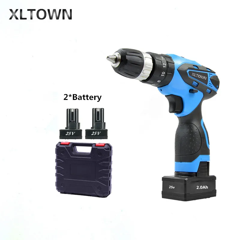 

XLTOWN 25V Impact Drill with 2 battery a box Rechargeable Lithium Battery Multifunction Electric Screwdriver Power Tools
