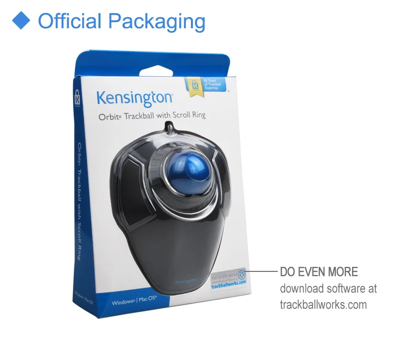 Kensington Original Orbit Trackball Mouse with Scroll Ring Optical USB for PC or Laptop with Retail Packaging K72337 Kensington Original Orbit Trackball Mouse with Scroll Ring Optical USB for PC or Laptop with Retail Packaging K72337