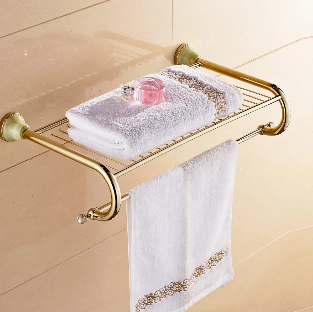 Luxury Gold Brass Wall Mounted Towel Rack Crystal Hangers Towel Bar