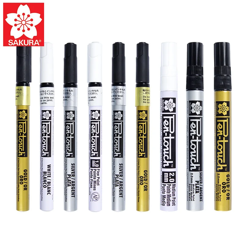 Sakura Pen-Touch paint Marker 3 шт./партия золото/серебро/белый 0,7 мм/1 мм/2 мм маркировка на любую вещь стекло/ткань/металл