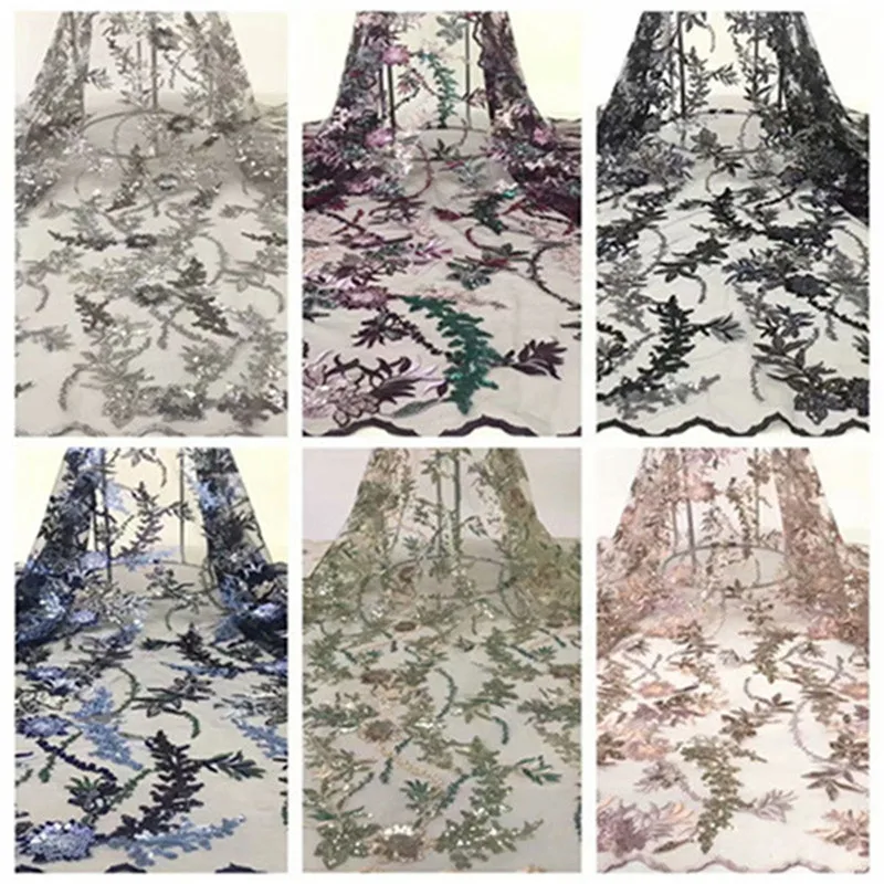 

2019 New Sequin Lace Fabric High Quality French Mesh Lace Fabrics with Sequins African Tulle Net Lace Fabric for Evening Dress
