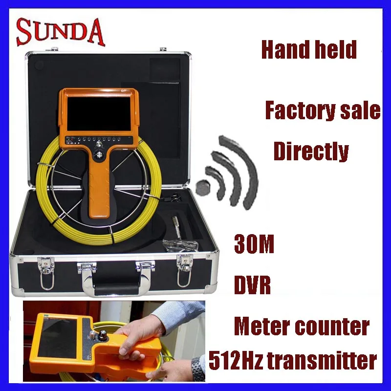Hand held pipe inspection camera system meter counter DVR recorder 7&quotLCD monitor waterproof 30M 512Hz transmitter | Безопасность и