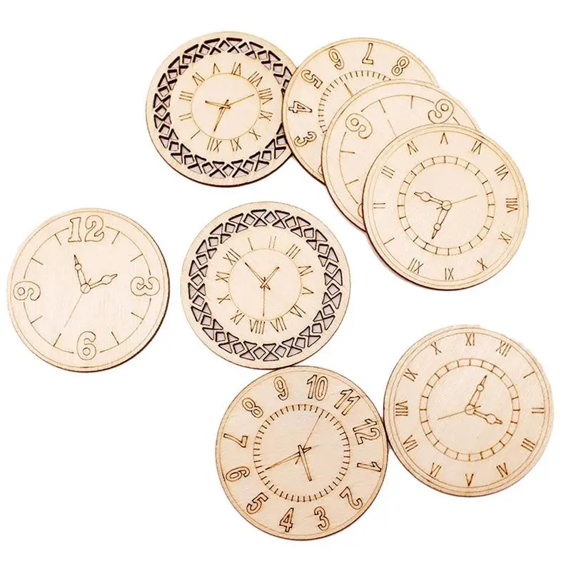 

8Pcs 45mm Clock Pattern Wood Decors Round Vintage Wooden Sticker Crafts Adornment For Scrapbooking DIY Crafting A3