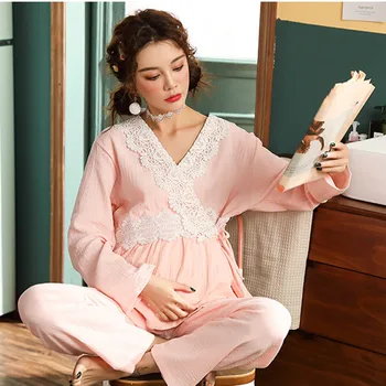 

Long Sleeve Cotton Maternity Pyjama Pregnancy Sleepwear 2019 Spring Autumn New 2pcs/set Pregnancy Maternity Pajamas Fdfklak