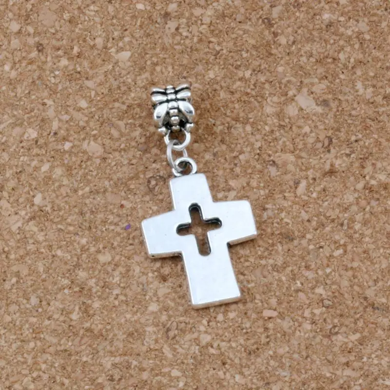 

100pcs/lots Antique silver Hollow Cross Dangle Charm Beads Fit Charm Bracelet DIY Accessories 17x37.5mm A-486a