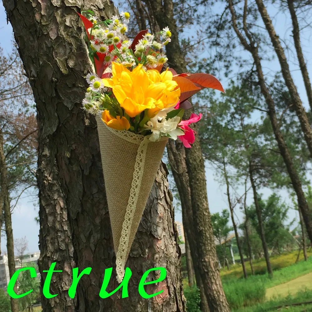 Buy 12PC Hessian Burlap Hanging Pew Cone Flower Holder