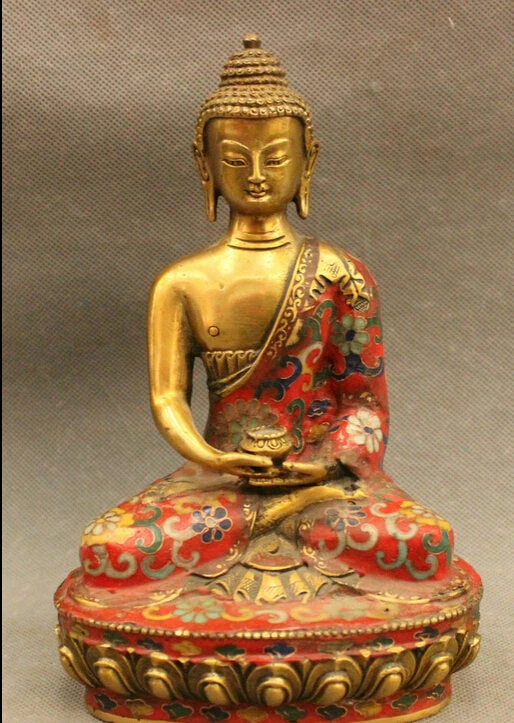 

Free Shipping shitou 002012 8" Tibet Buddhism Cloisonne Bronze Gilt Shakyamuni Sakyamuni Buddha Bowl Statue