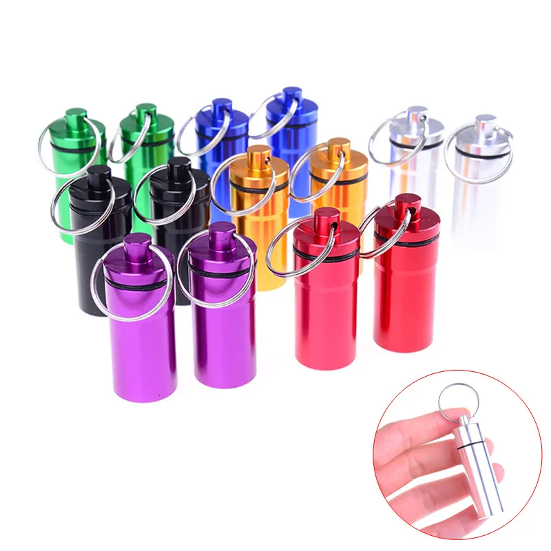 2Pcs Waterproof Aluminum Pill Box Portable Mini Pill Container Bottle Storage Case Keychain High Quality