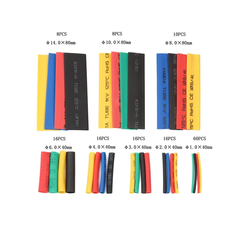 164 шт термоусадочная трубка Полиолефиновая усадка Ассорти Проволочный Кабель изолированный комплект трубок