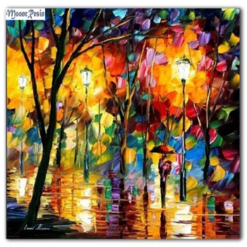 

MOONCRESIN Diy Diamond Embroidery Rainy Night Lover Diamond Mosaic Full Round 5D Diamond Painting Cross Stitch Home Decoration