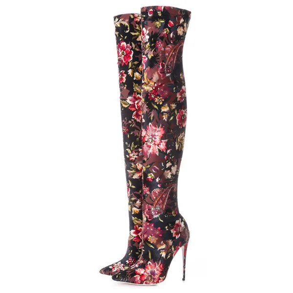 Mstacchi/высокие сапоги с вышивкой в стиле ретро; женская модная обувь на высоком каблуке; сезон весна-осень; Женские Сапоги выше колена; Размеры 33-43 - Цвет: Color 2