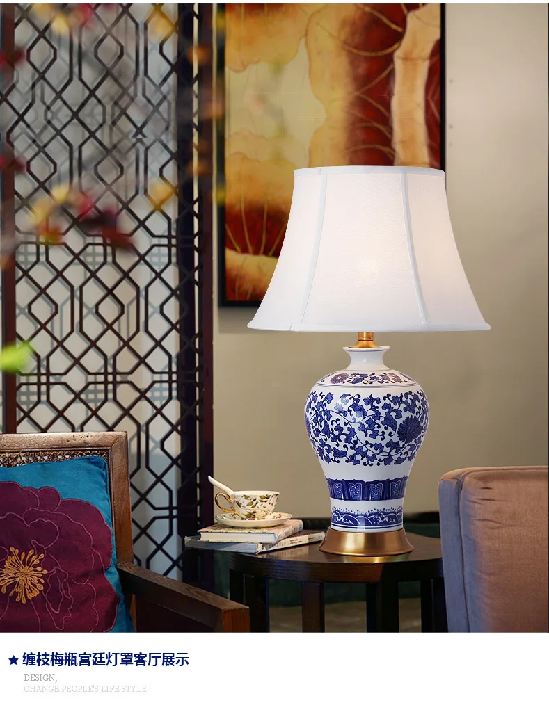 Настольная лампа, синяя и белая фарфоровая ваза, настольная лампа для спальни в китайском стиле, Настольный светильник для дома, светильник для дома, YX6068