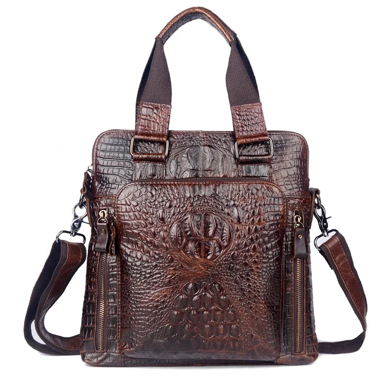 Men&#39;s Genuine Leather Cowhide Crocodile pattern Business Handbag Briefcase Messenger Shoulder ...