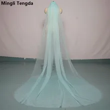 Mingli Tengda 300 см* 150 см небесно-голубая свадебная вуаль с обрезанными краями, двухслойная Соборная Фата невесты с гребнем, элегантные свадебные аксессуары