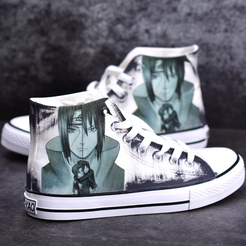 

Anime Naruto Uzumaki Shoes Sasuke Kakashi Cosplay Costumes High-top Sneakers Men Hand Painted Canvas Shoes X9085 Plus size 45