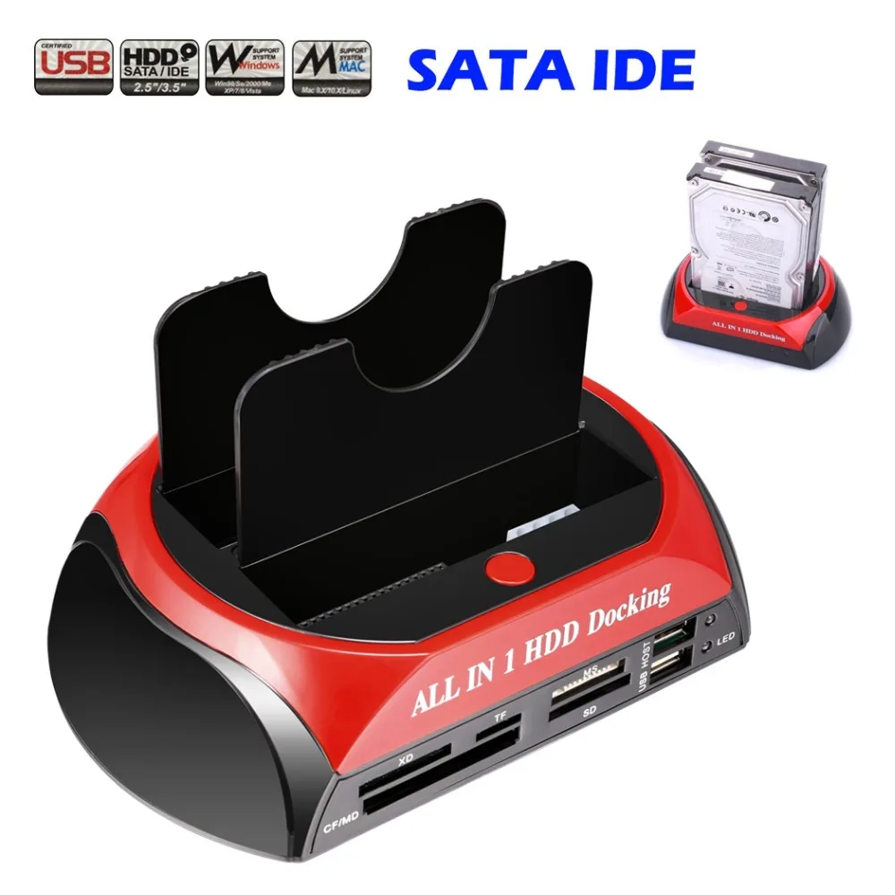 Все в 1 HDD док-станция двойной 2," 3,5" IDE Внешний жесткий диск SATA коробка USB2.0 Card Reader внешний накопитель для хранения для компьютера