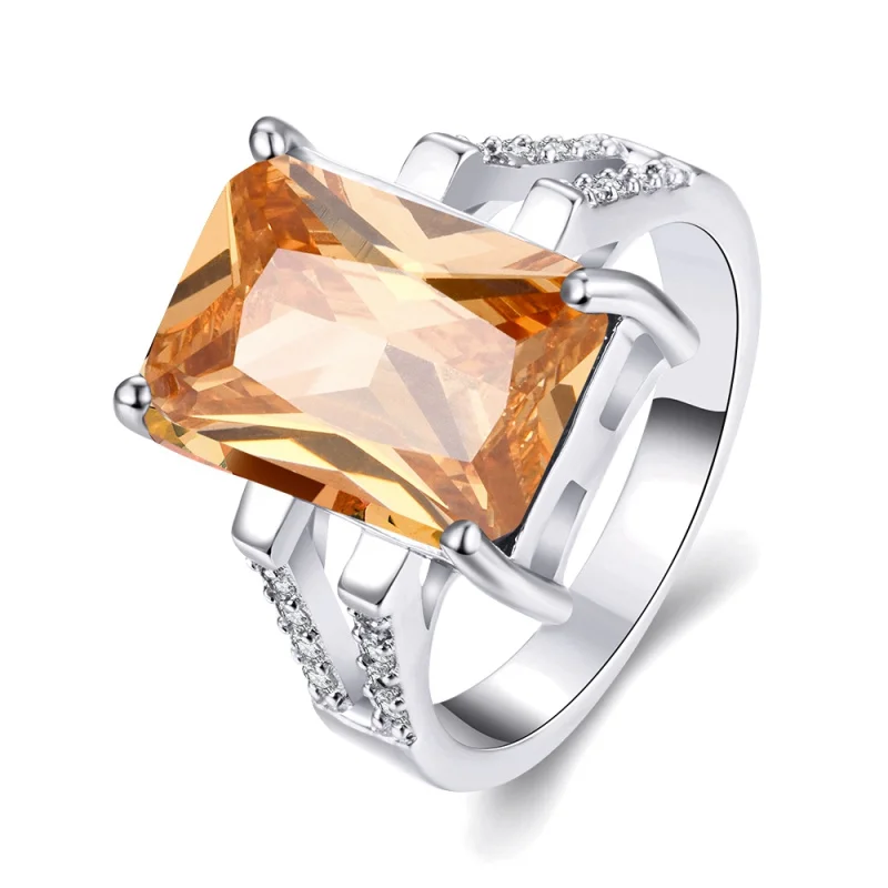 Elegant Silver Color Ring Champagne Cubic Zirconia Fashion jewellry Wedding ring size 7 8 R2141 | Украшения и аксессуары