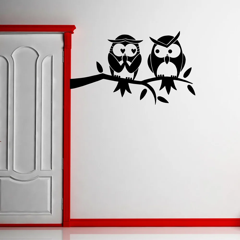 Two Owls On A Branch Vinyl Wall Decal Home Decor Art Mural Removable