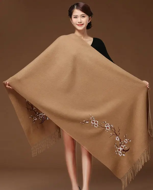 Женский модный кашемировый шарф в национальном стиле с вышивкой, элегантная длинная шаль с кисточками 200x70, Осенние Зимние теплые шарфы Пашмина из мягкой ткани