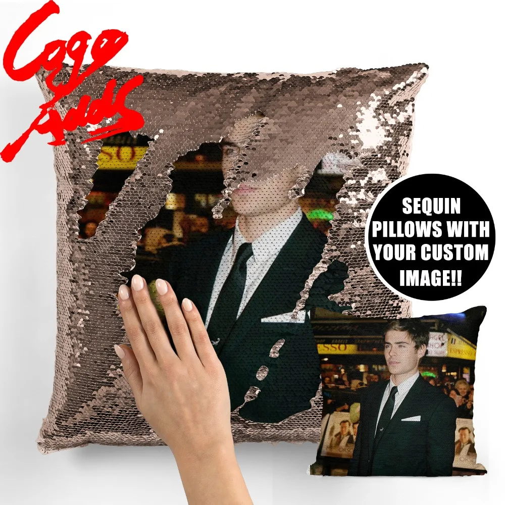 

Zac Efron wedding birthday party photo sequin cushion cover custom image reversible sequin mermaid pillowcase