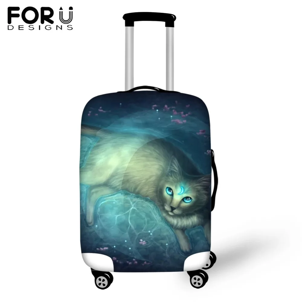 FORUDESIG Waterproof Blue Luggage Covers Moon Cat Printed Travel Suitcase Cover for 18-30inch Cases Elastic Luggage Protector FORUDESIG Waterproof Blue Luggage Covers Moon Cat Printed Travel Suitcase Cover for 18-30inch Cases Elastic Luggage Protector