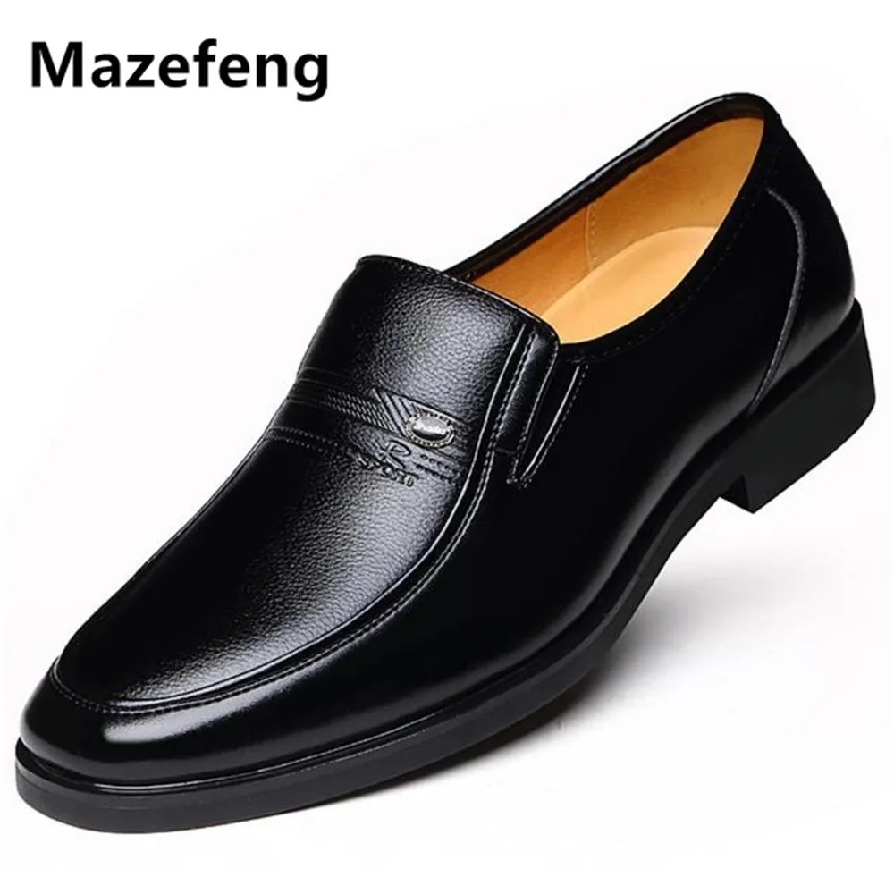 Mazefeng 2019 зимние теплые мужские кожаные туфли с бархатной подкладкой классические