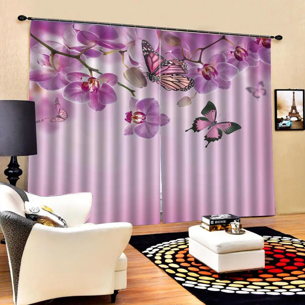 Фиолетовая занавеска s штора с цветами 3D занавес Роскошная затемненная оконная занавеска гостиная