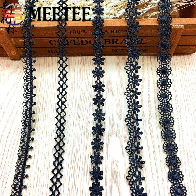 15yards Black lace fabric ribbon Cotton Lace Embroidered Trims Ribbon for Sewing Wedding garment accessories DIY craft AP2470 | Дом и сад