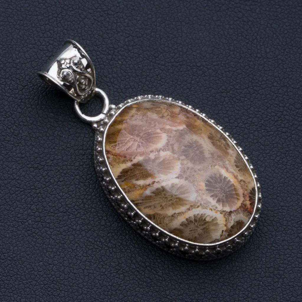 

Natural Fossil Coral 925 Sterling Silver Pendant 2" P0593