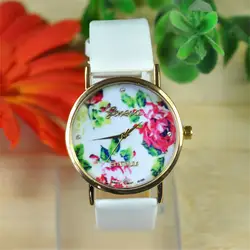 Relogio feminino 2017 1 шт. модные женские туфли часы кожа цветок розы часы Повседневные часы подарок Saat Montre Femme