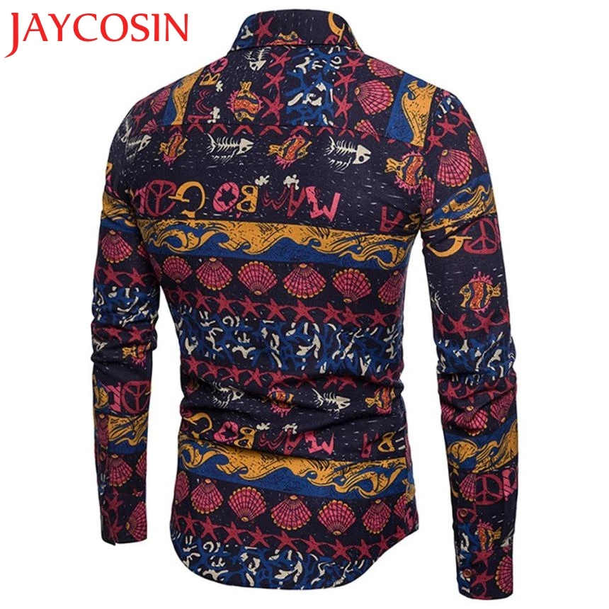 Jaycosin Мужская Повседневная рубашка с длинными рукавами деловая тонкая рубашка блузка с принтом топ+ брюки морские ощущения Прямая поставка Apr 25