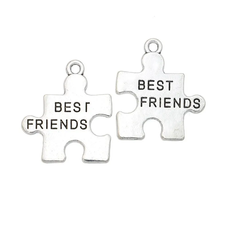 

Antique Silver Plated Best Friends Charms Pendants for Jewelry Making Bracelet DIY Handmade Craft 23x27mm
