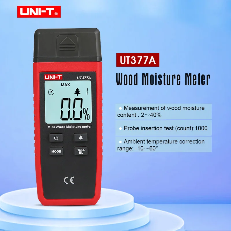 

UNI-T UT377A Digital Wood Moisture Meter Hygrometer Humidity Tester for Paper Plywood Wooden Materials LCD Backlight