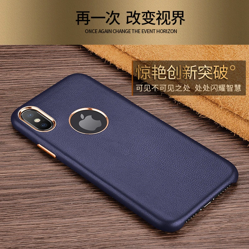 

Luxuy sheepskin Leather case For Iphone x xr xs max Men Vintage Business Shockproof Real Leather back cover For iphone 6 7 8plus