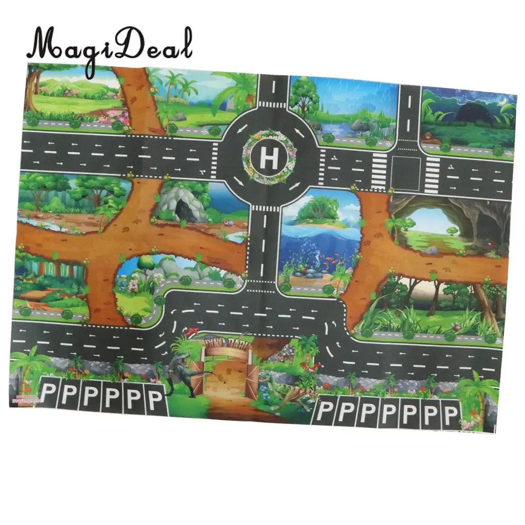 Kids Dinosaur World Road Traffic Play Mat Rug Toy Carpet Playmat Baby Children Developmental Car & Track Toy Gifts #B