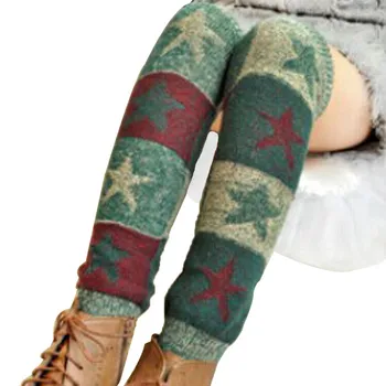 

Amazing Hot Christmas Star Printed Striped Patchwork Women's Winter Warm Wool Acrylic Knitted Leg Warmers Boot Cuffs #OR