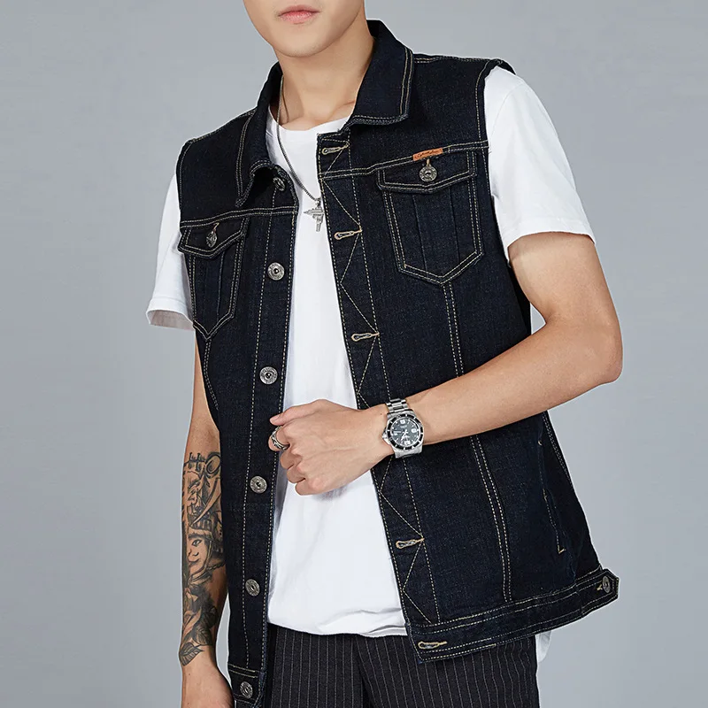 black denim mens vest