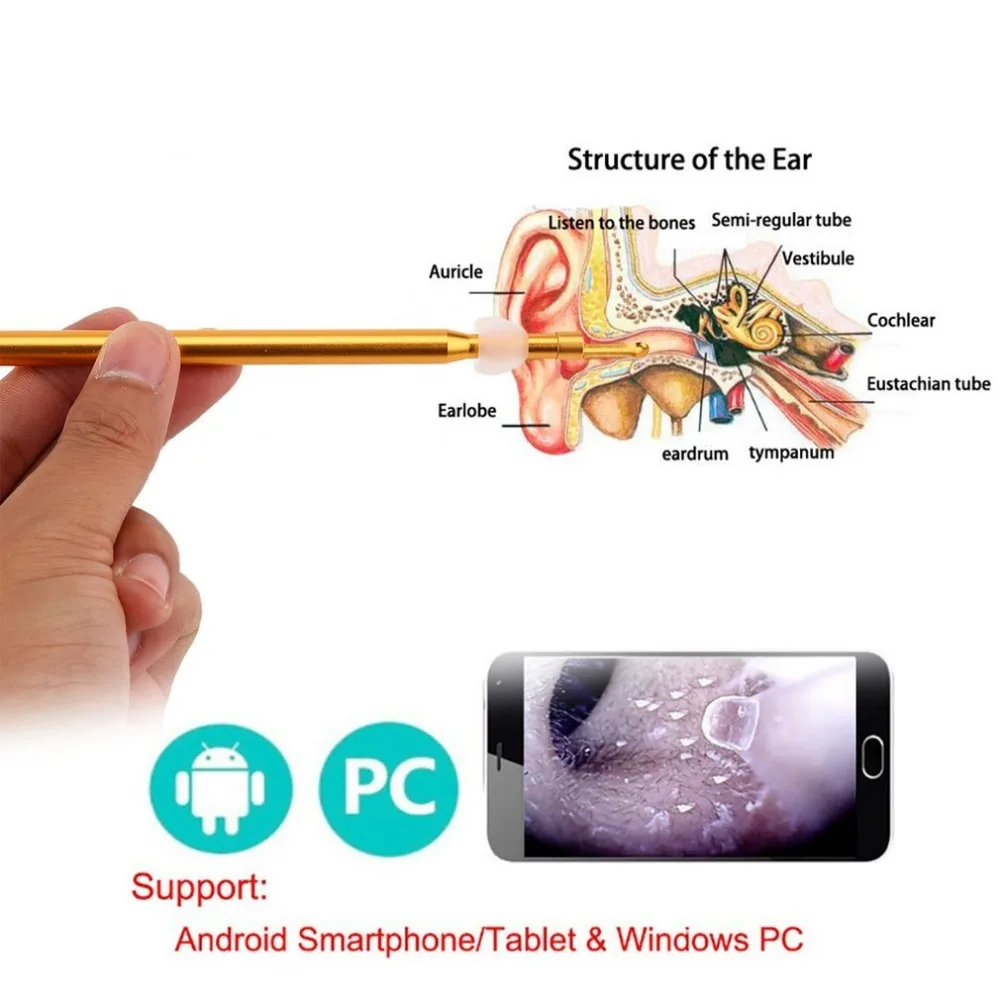 

3 in1 Ear Cleaning Tool Digital Otoscope Ear Clean Spoon Micro & Type-C & USB Inspection Ear Endoscope Camera for Android PC Hot