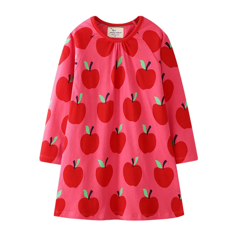 Jumping Meters Apple Dresses For Baby Girls Princess Cotton Clothing Autumn Children Costume Print Girls Dresses New Year - Цвет: W7063 red apple