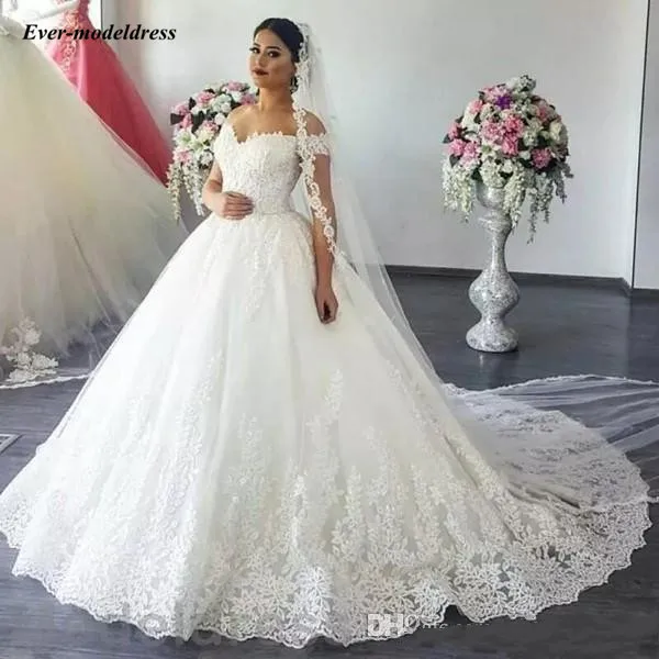 Vestido De Noiva, кружевное бальное платье, свадебное платье,, с открытыми плечами, милое, с открытой спиной, с аппликацией, Роскошные свадебные платья, Robe De Mariee