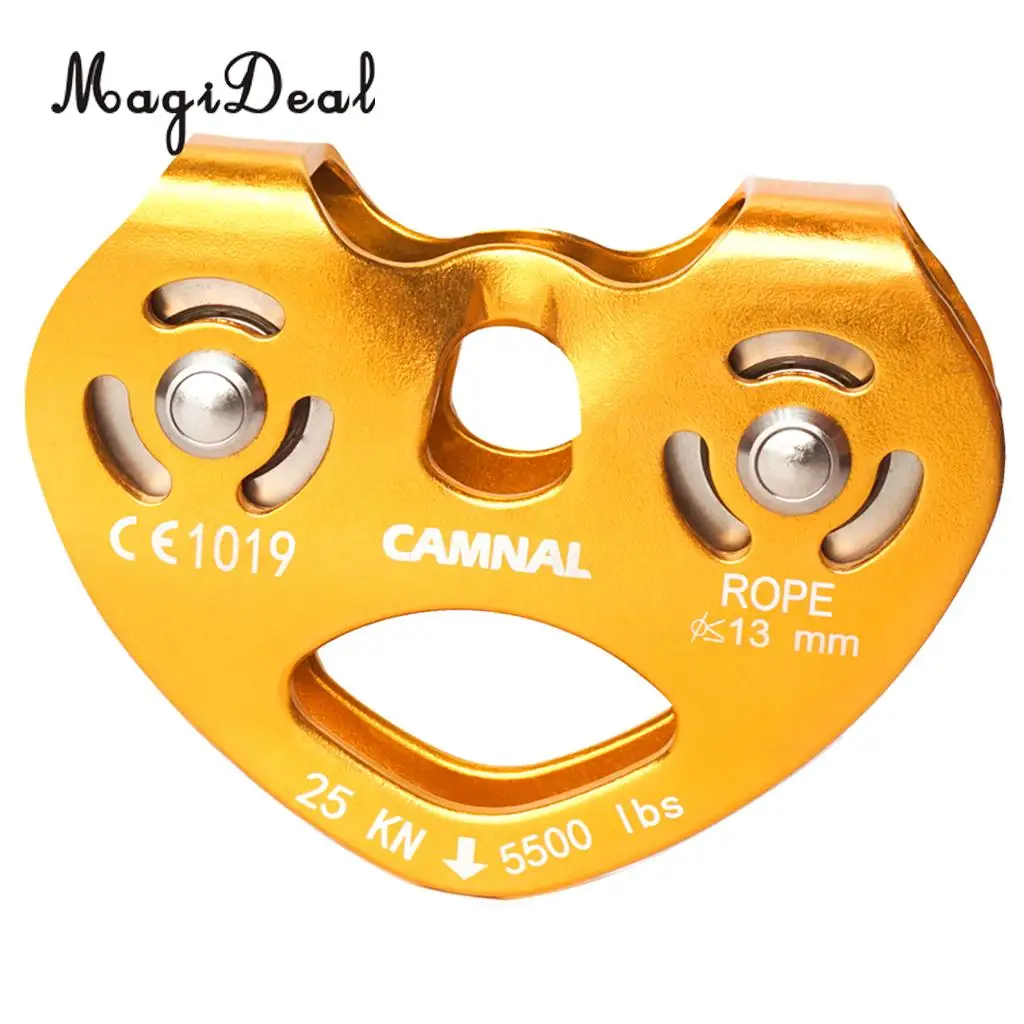 25KN Zipline Cable Trolley Pulley Double Rope Speed Tolley with Ball Bearing for Rock Climbing Accessories Caving Rescue Device - Цвет: Yellow