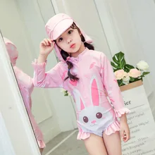 Летний милый детский купальник с длинным рукавом для защиты от солнца Быстросохнущий купальный костюм детский комбинезон пляжный костюм шляпа YZ19043