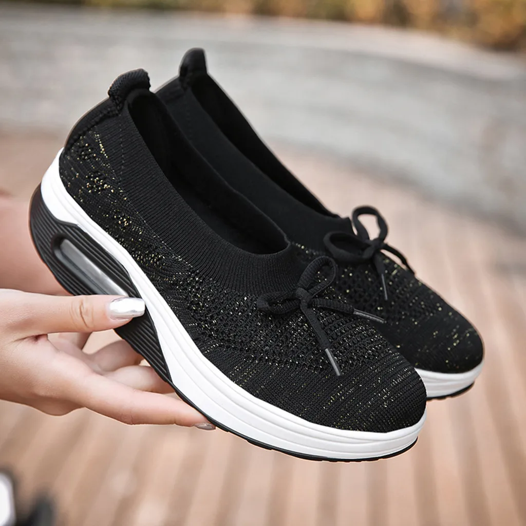 Для женщин кроссовки Для женщин туфли на танкетке дышащие Лоферы Zapatillas mujer толстая подошва пожать обуви Женская обувь# G4